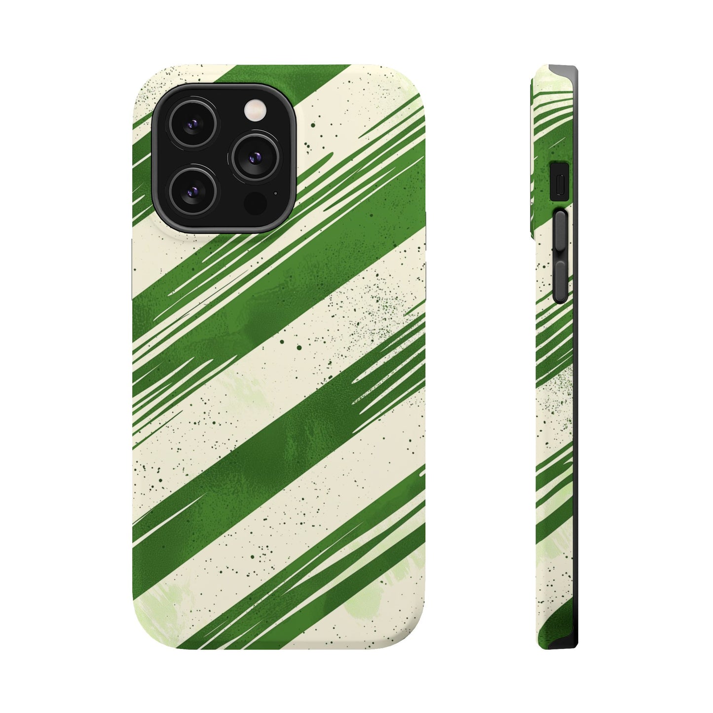 Green Stripes MagSafe iPhone Case – Bold Diagonal Brushstroke Design