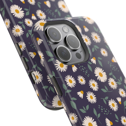 Midnight Daisy MagSafe iPhone Case – Dark Navy Floral Design, Slim and Protective