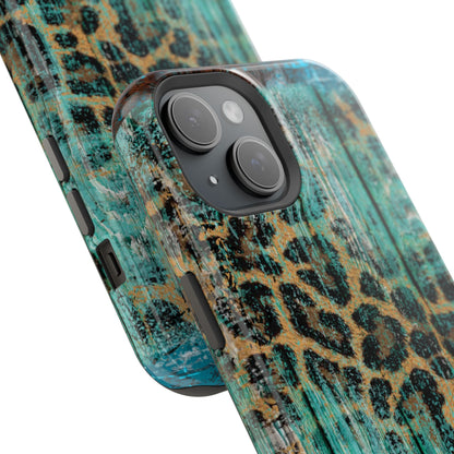 Turquoise Rustic Leopard Wood - MagSafe  iPhone Series Case