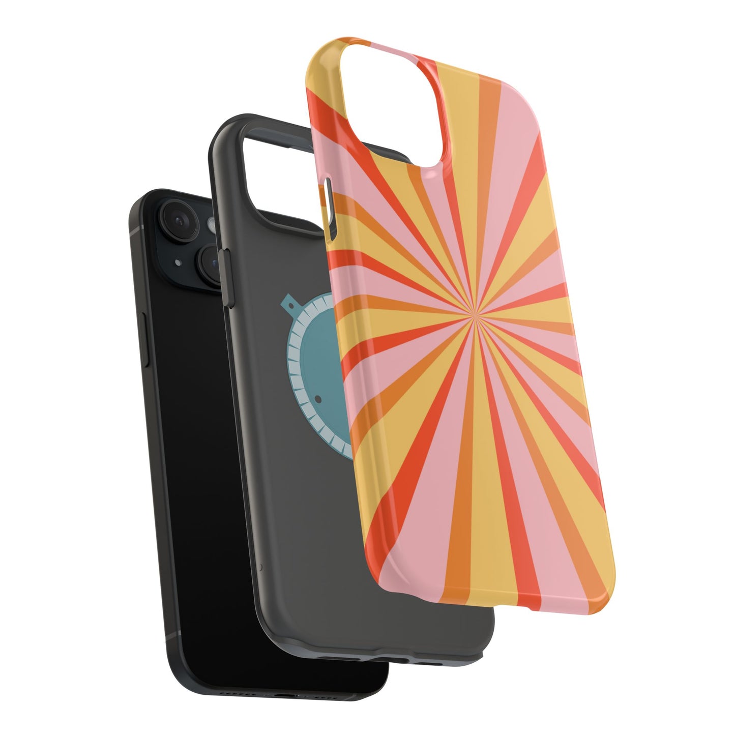 Bold Retro Sunburst MagSafe iPhone Case – Vibrant 70s-Inspired Rays in Orange, Pink, and Yellow