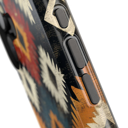 Rustic Tribal Sunburst Tough MagSafe iPhone Case – Vibrant Geometric Design, Dual-Layer Protection