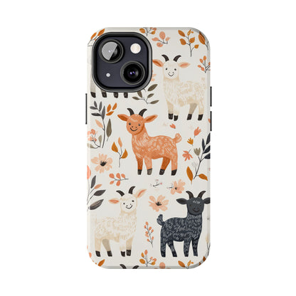 iPhone Case: Smiley Goats & Dried Flowers – Vintage Charm