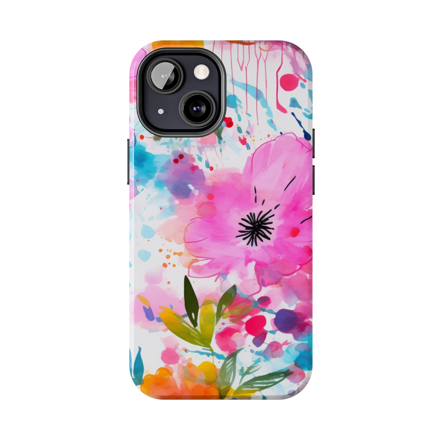 Color Splash Pink & Orange Watercolor Floral - iPhone Case