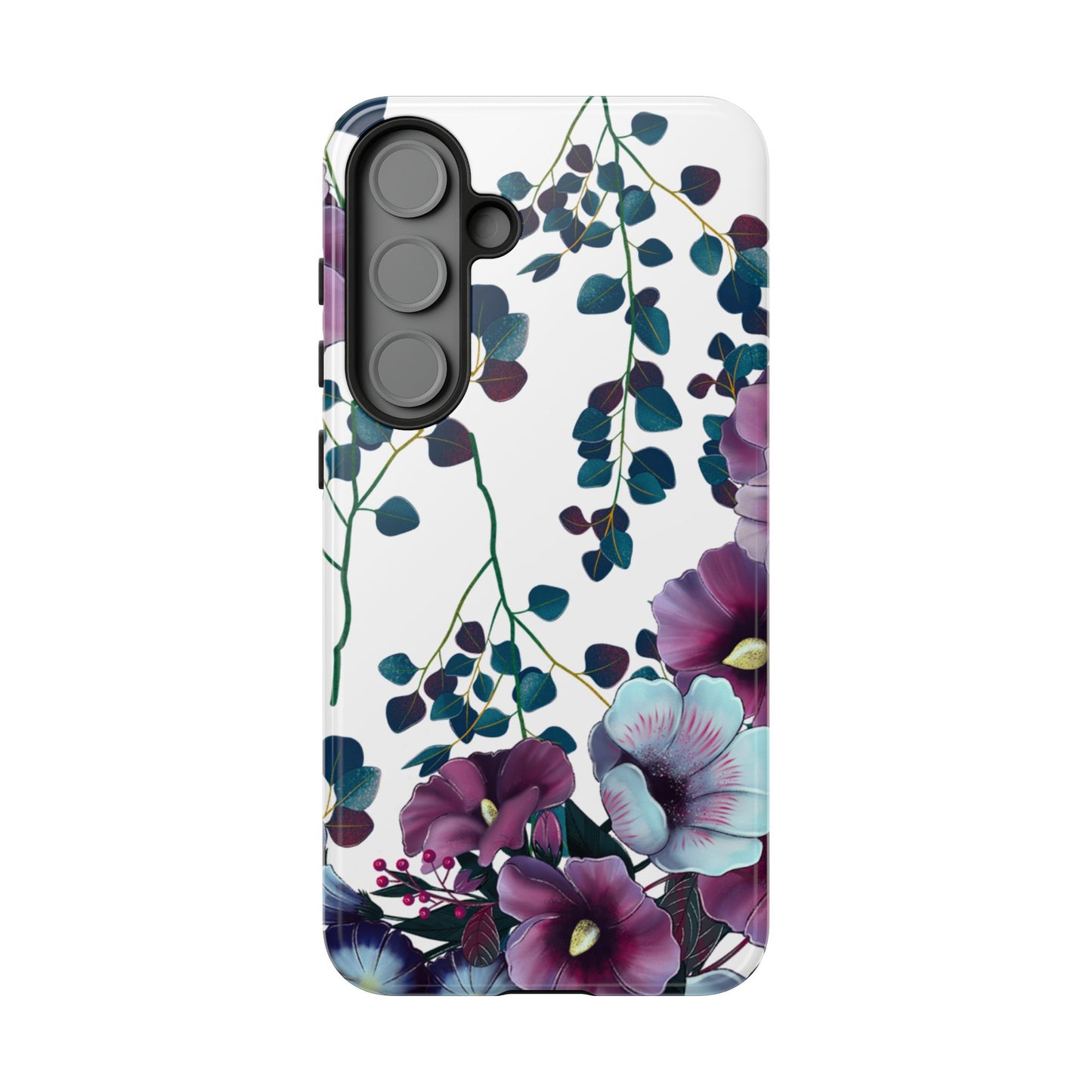 Moody Purple & Teal Floral Samsung Galaxy Series Case – Elegant Botanical Design