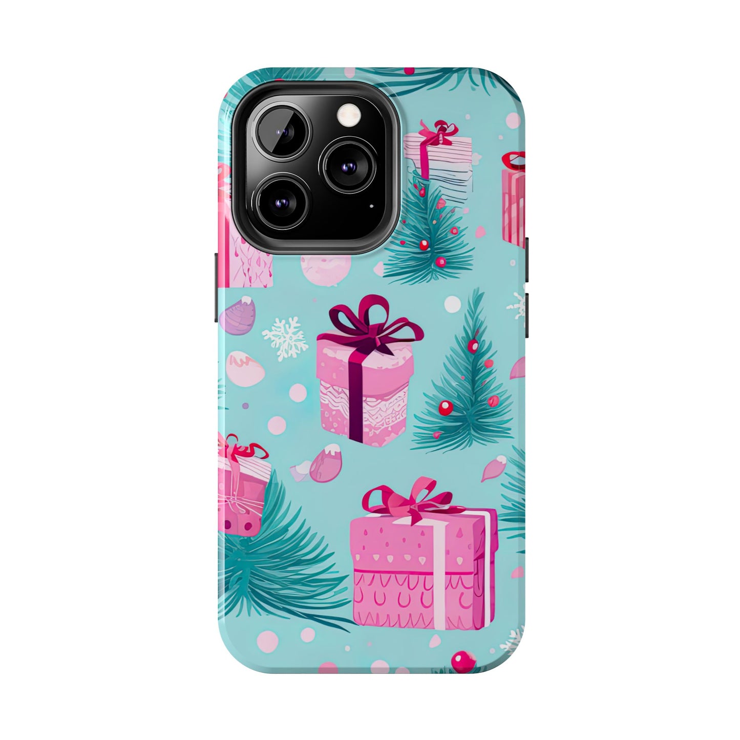 Festive Pink Christmas Gifts and Evergreen iPhone Case – Holiday Theme, Protective Cover