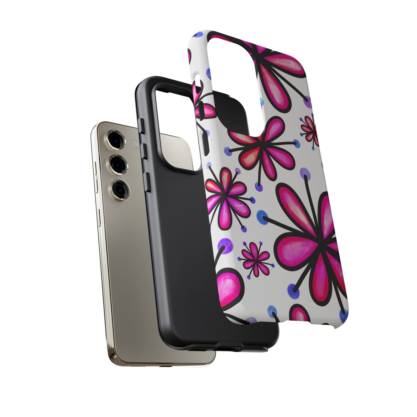 Pink Retro Bloom Samsung Galaxy Case – Ultra-Slim Design, Glossy Finish