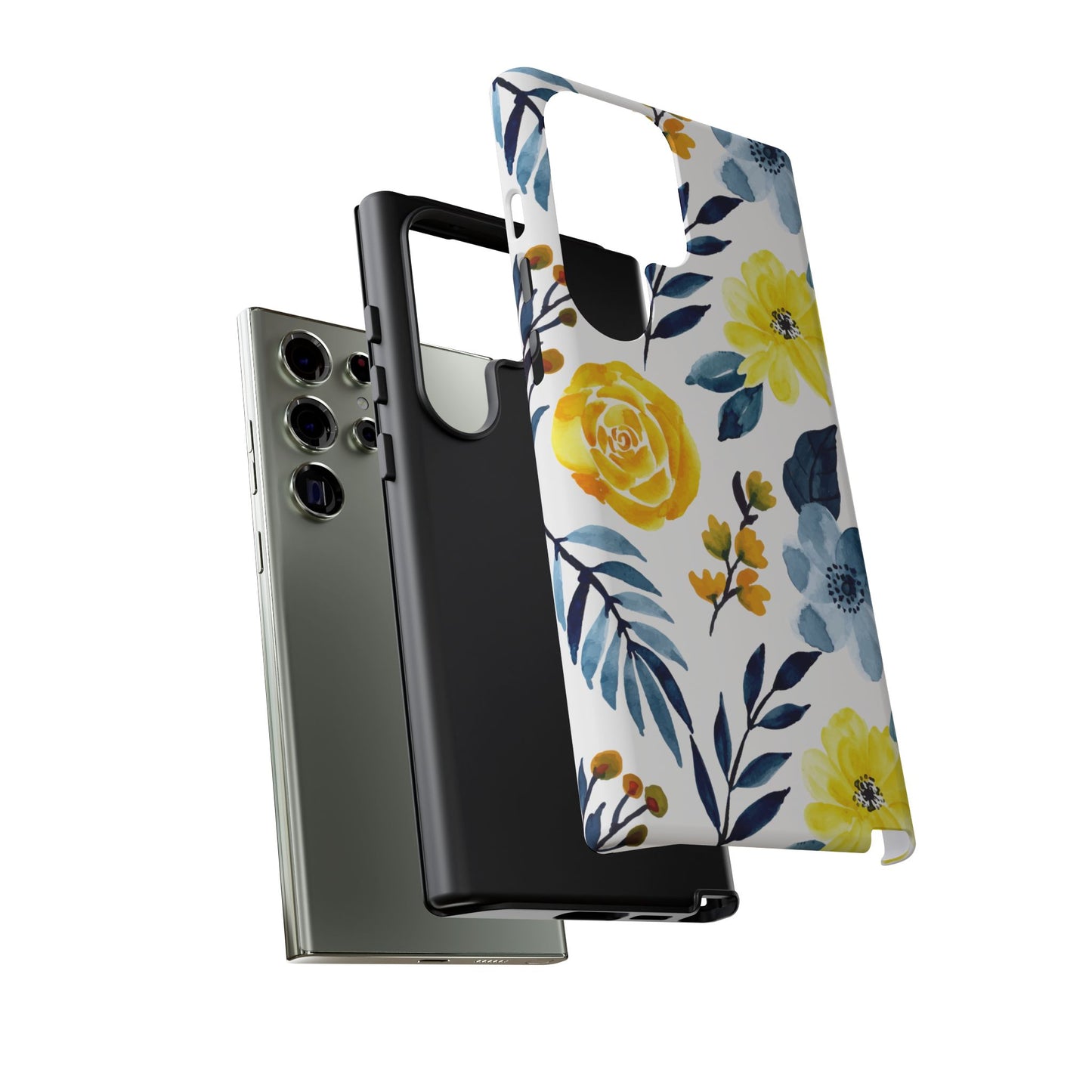 Golden Yellow & Sky Blue Floral – Watercolor Botanical Samsung Galaxy Case