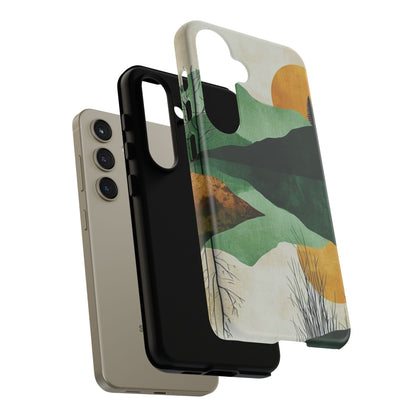 Retro Mountain Sunrise Samsung Galaxy Case – Minimalist Landscape Design, Dual-Layer Protection