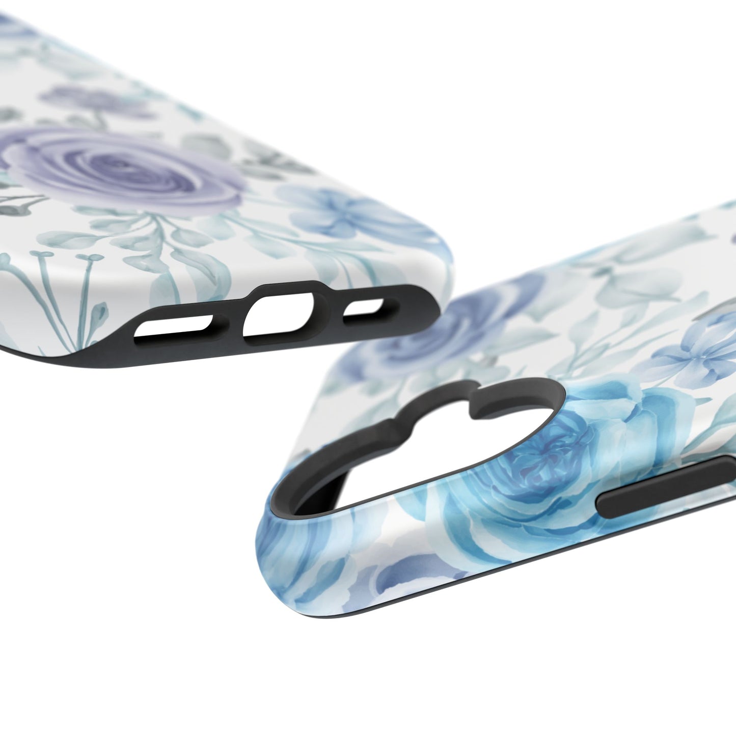 Elegant Blue & Violet Roses MagSafe Case – Artistic Floral Protection with Magnetic Charging Compatibility