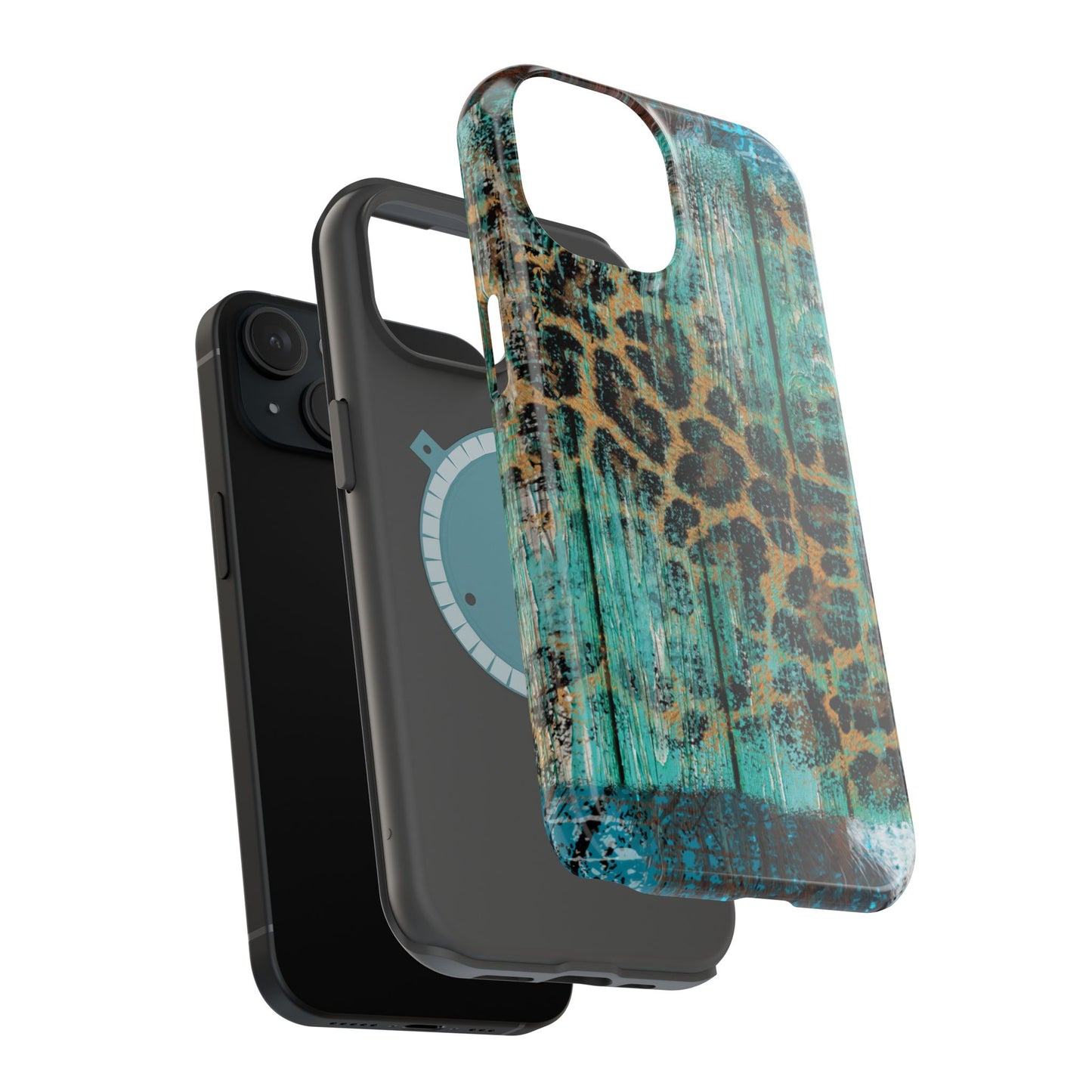 Turquoise Rustic Leopard Wood - MagSafe  iPhone Series Case