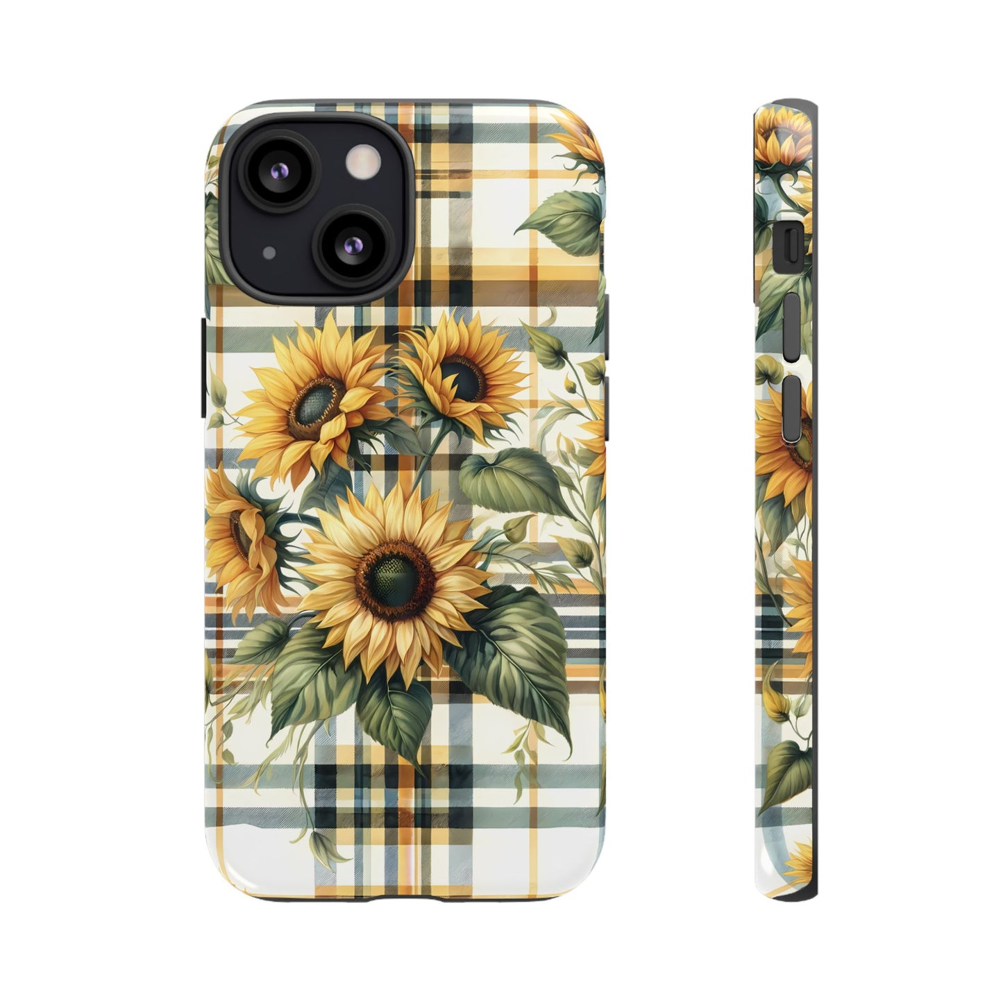 Cute Sunflower Phone Case - Sunny Blossom Plaid - Checkered Sunflowers Phone Case for iPhone & Samsung. Be Happy With These Bright Colors!