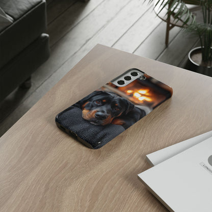 Warm Rottweiler by the Fireplace Samsung Galaxy Case – Rustic Charm for Dog Lovers