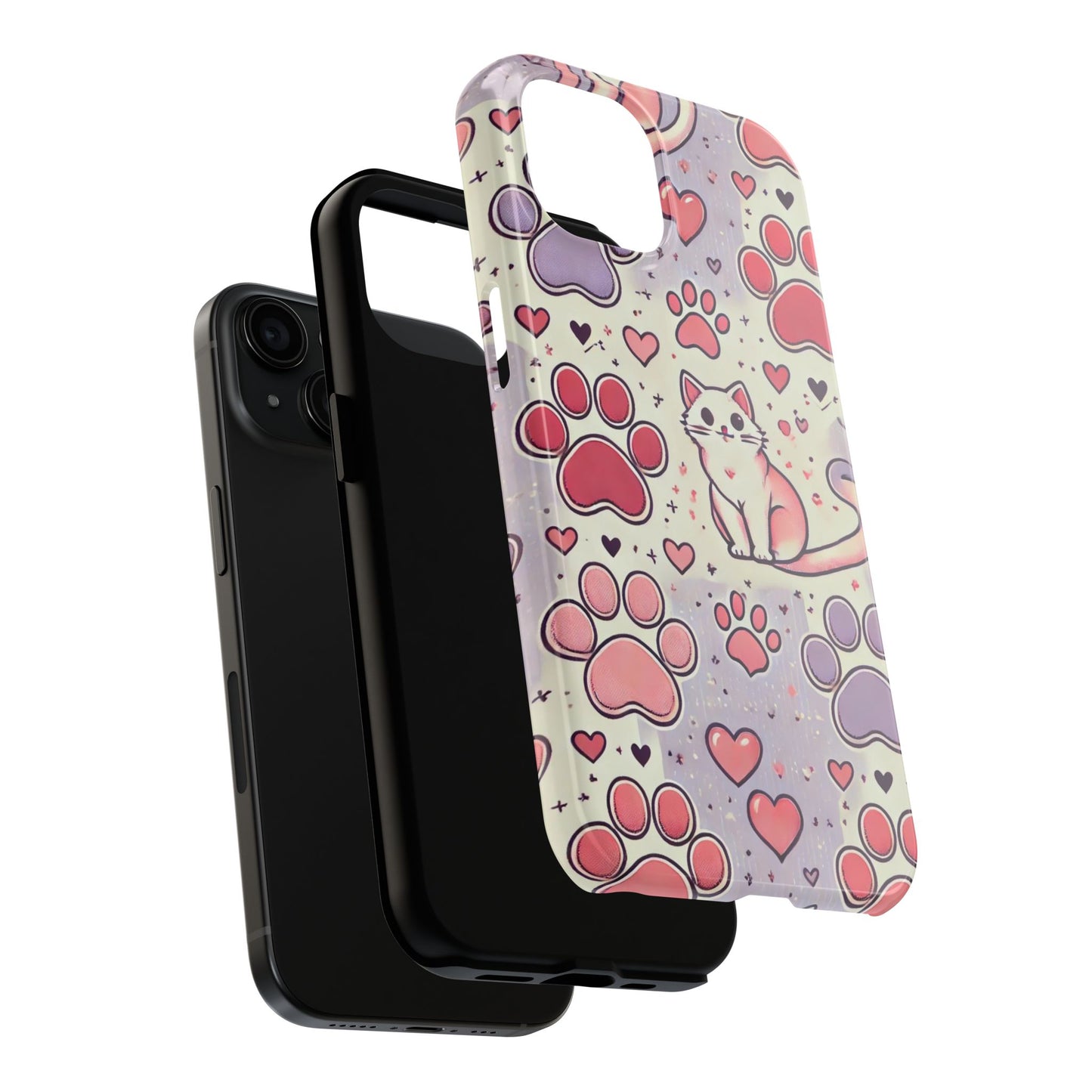 Cute Cat and Paw Print iPhone Case - Pet Lover’s Protective Cover