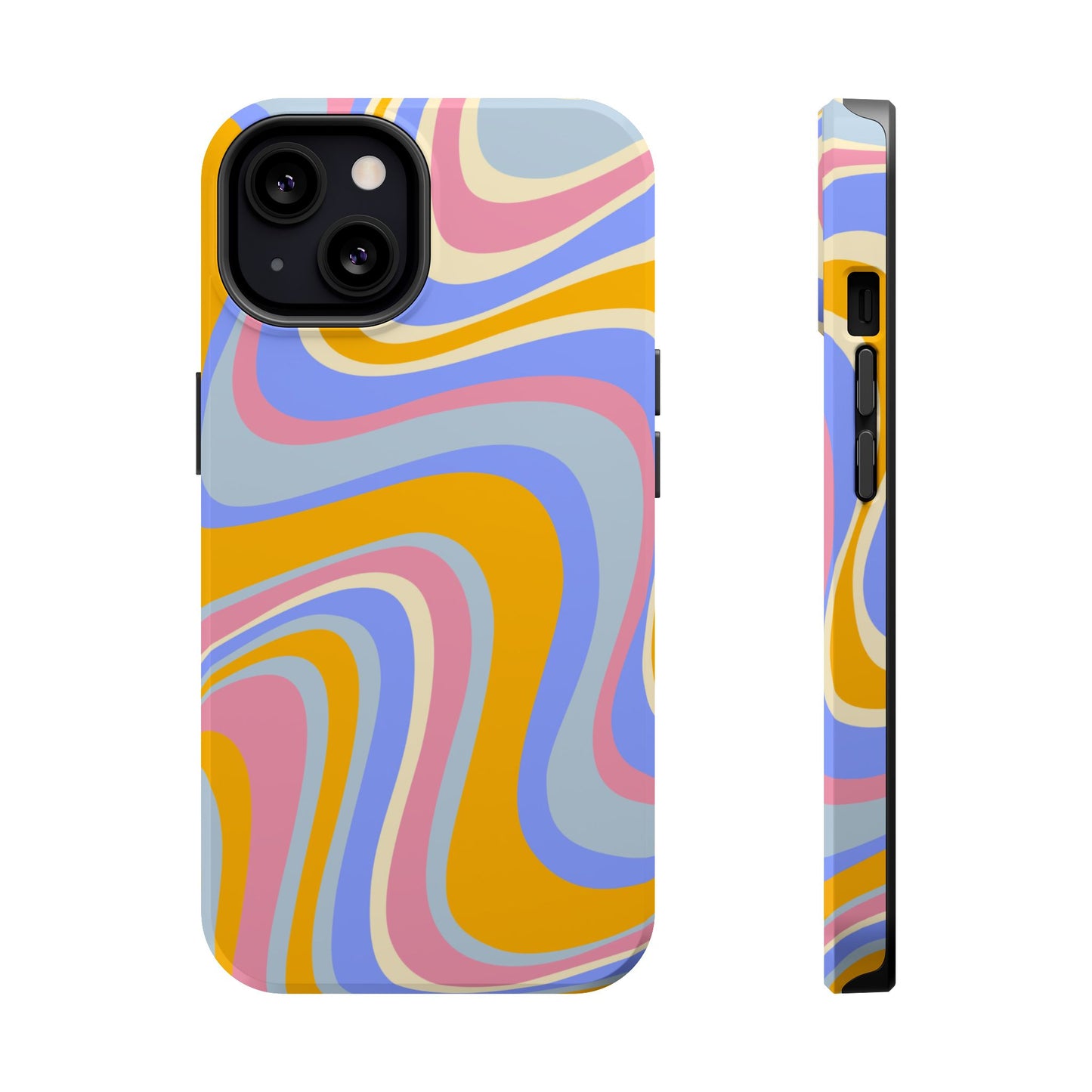 Groovy Pastel Waves MagSafe iPhone Case – 70s-Inspired Design with Dual-Layer Protection