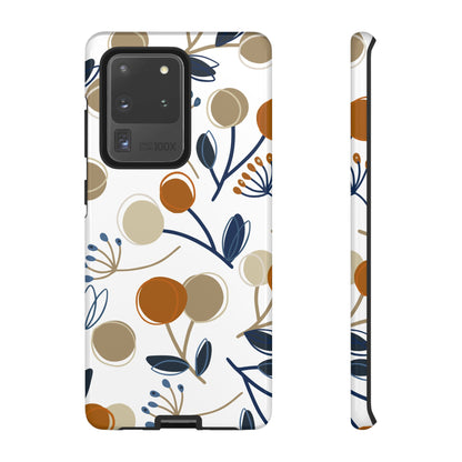 Modern Botanical Berries Tough Samsung Galaxy  Case – Earthy Tones & Navy Accents, Shock-Resistant