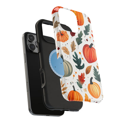 Autumn Harvest MagSafe iPhone Case - Pumpkin and Fall Leaf Design