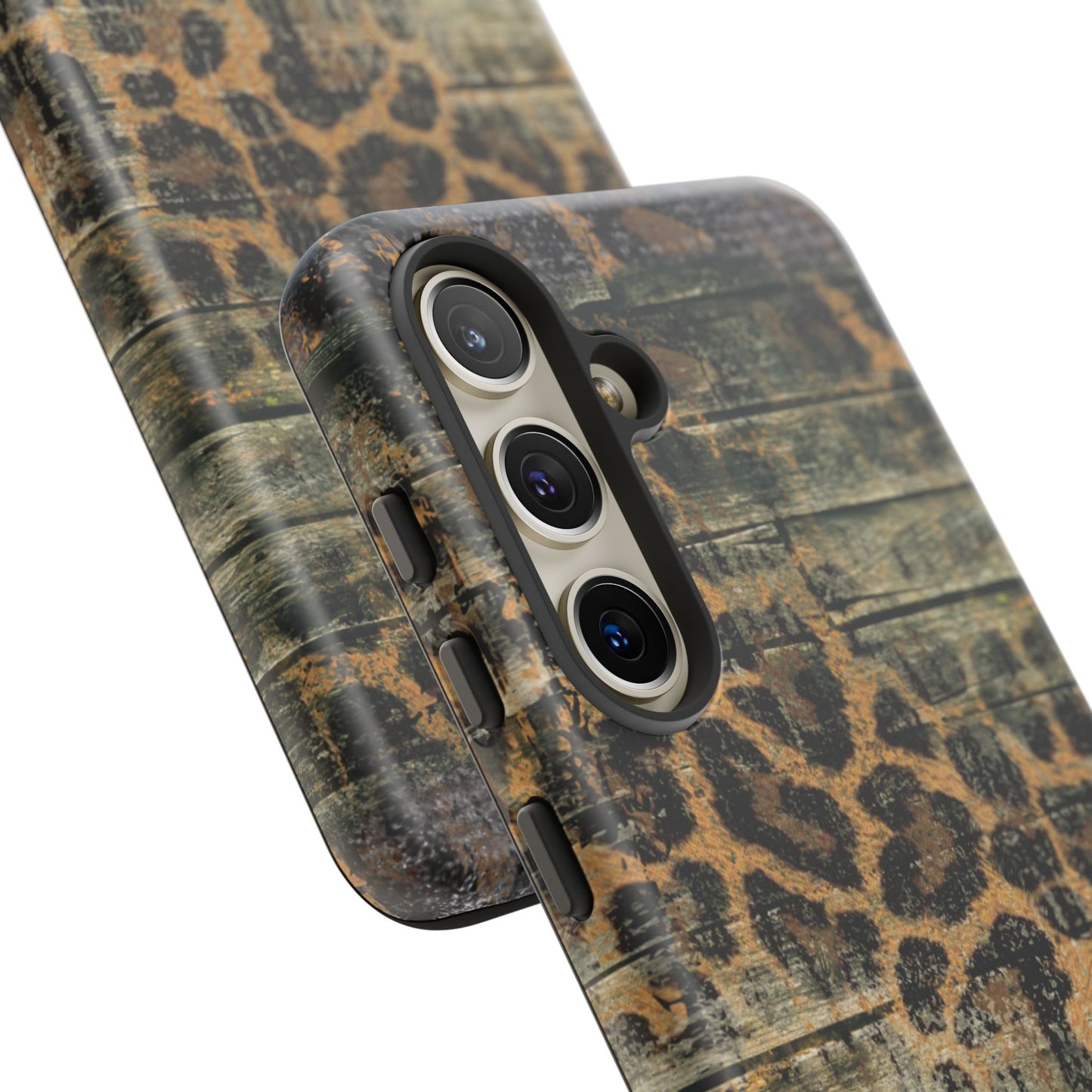 Rustic Wood and Leopard Print Tough Samsung Galaxy Case – Distressed Western Design with Dual-Layer Protection