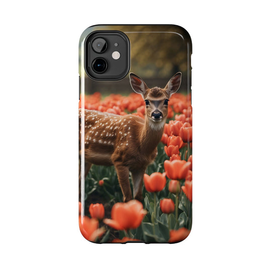 Fawn Among Tulips iPhone Case