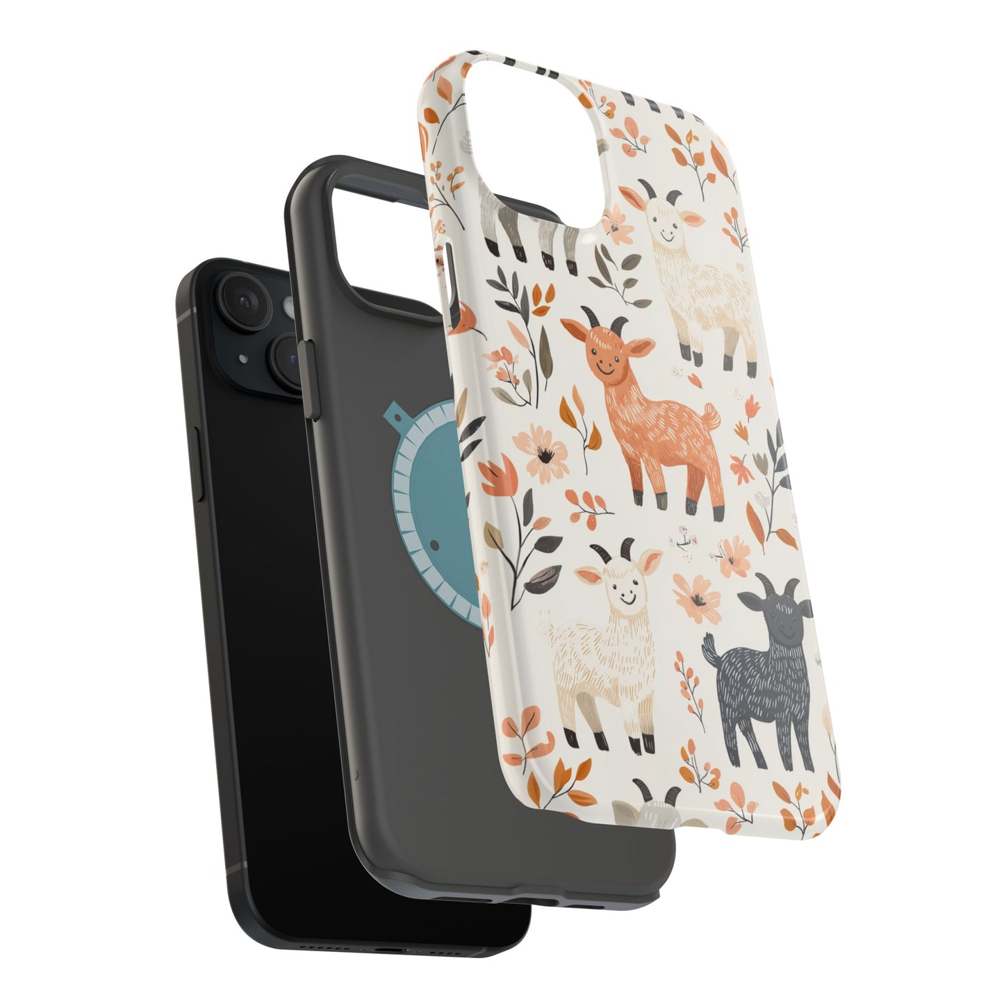 MagSafe iPhone Case: Smiley Goats & Dried Flowers – Vintage Charm