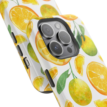 Sunny Citrus Grove Tough MagSafe iPhone Case – Watercolor Orange Design, Dual-Layer Protection