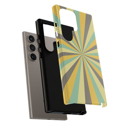 Vintage Sunburst Rays Samsung Galaxy Case – Bold 70s-Inspired Burst in Yellow, Mint, and Gray