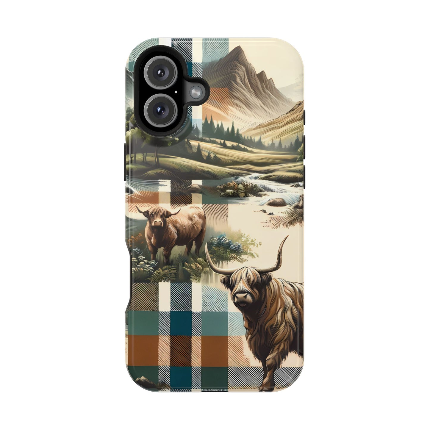 Rustic Highland Cow In Plaid - MagSafe Compatible Case