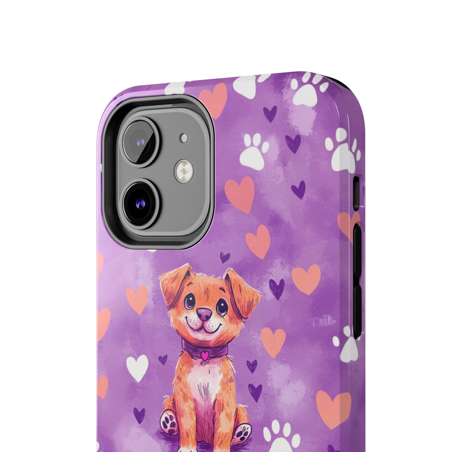 Cute Puppy iPhone Case - Adorable Pet Design with Hearts & Paw Prints, Protective Cover