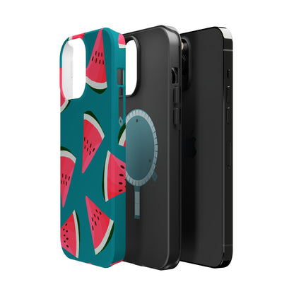 Watermelon Bliss MagSafe iPhone Case – Vibrant Summer Fruit Design on Teal Background