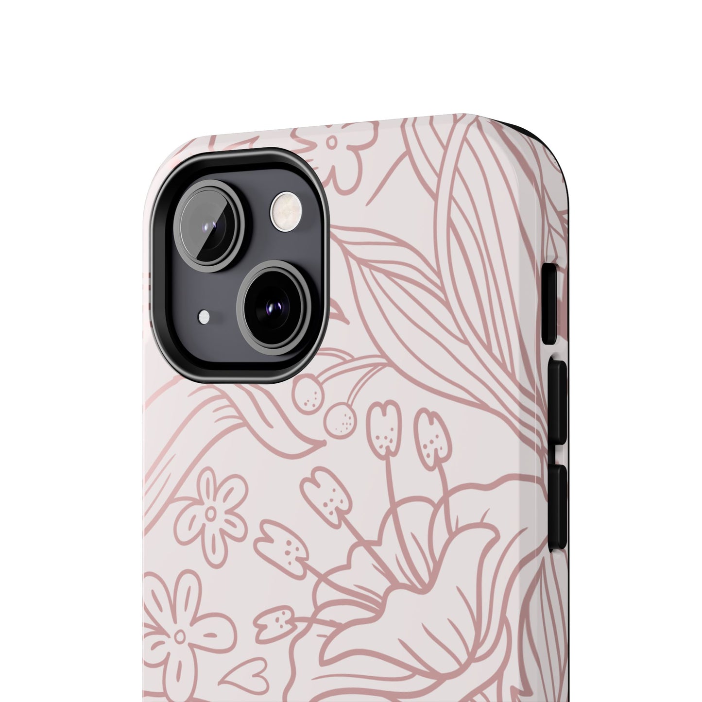 Blush Floral Line Art Tough iPhone Case – Delicate Minimalist Design with Dual-Layer Protection