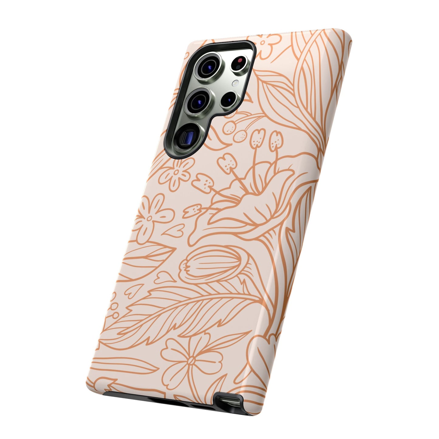 Soft Terracotta Floral Line Art Tough Samsung Galaxy Case – Minimalist Botanical Design with Dual-Layer Protection