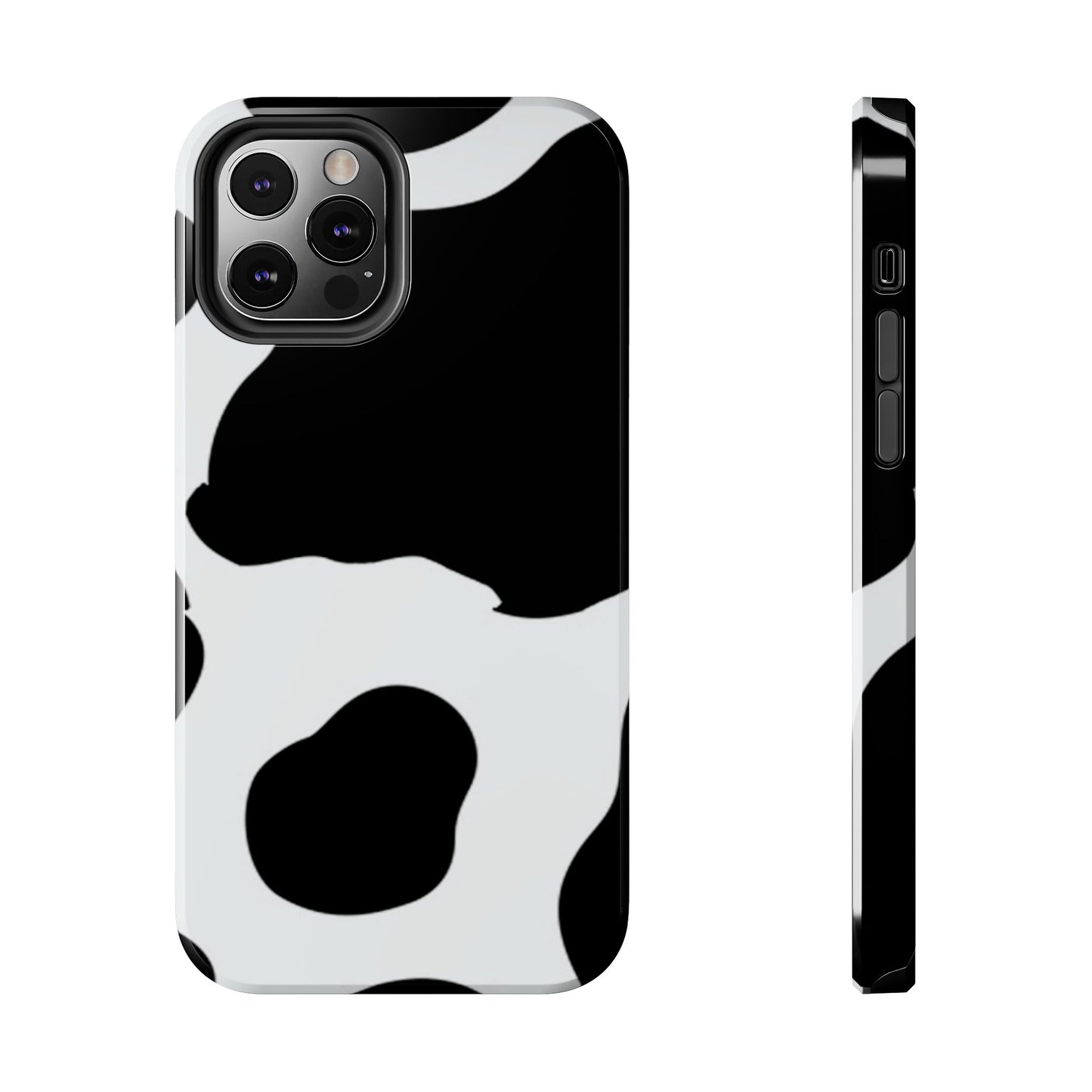 Bold Black and White Cow Print Tough iPhone Case – Modern Animal Pattern with Dual-Layer Protection