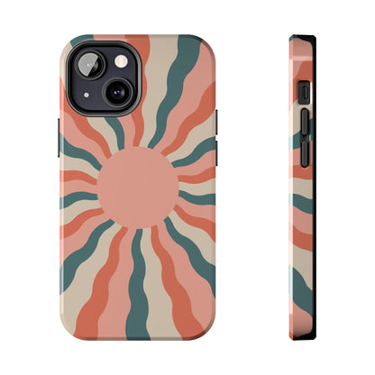 Retro Sunburst iPhone Case – Bold 70s-Inspired Waves in Coral, Teal, and Cream