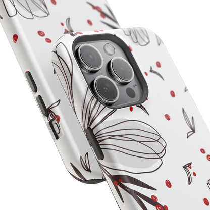 Minimalist Line Art Floral Tough MagSafe iPhone Case – Bold Red and Black Design, Shockproof Protection