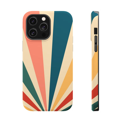 Retro Sunbeam MagSafe iPhone Case – 70s-Inspired Radiating Stripes in Coral, Teal, and Mustard