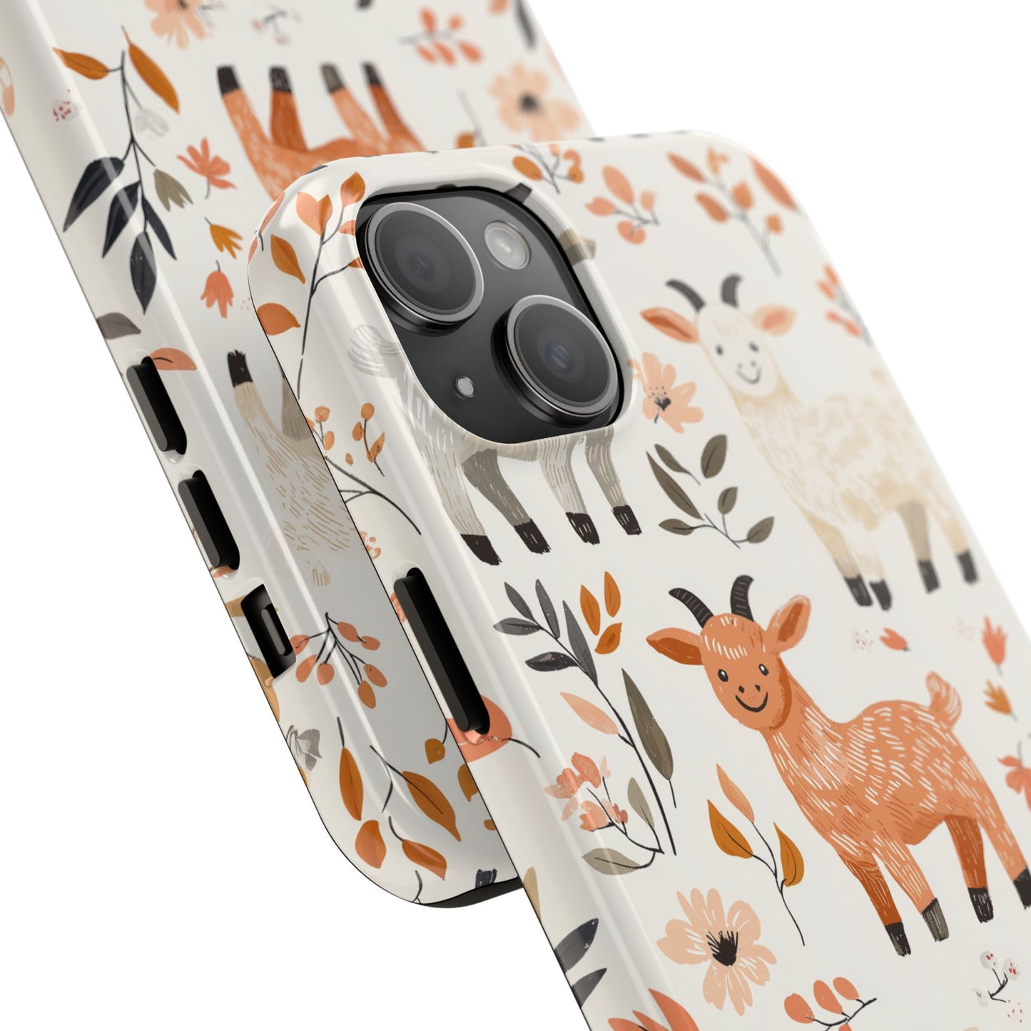 iPhone Case: Smiley Goats & Dried Flowers – Vintage Charm