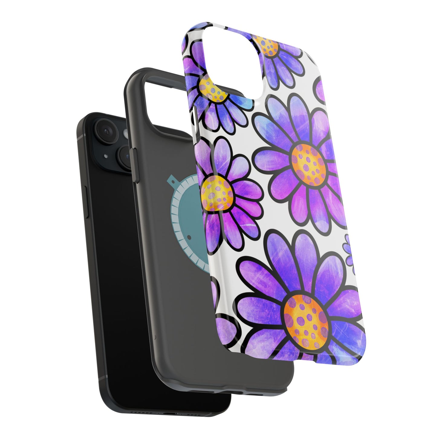 Purple Daisy Delight MagSafe iPhone Case – Slim Profile, Glossy Finish