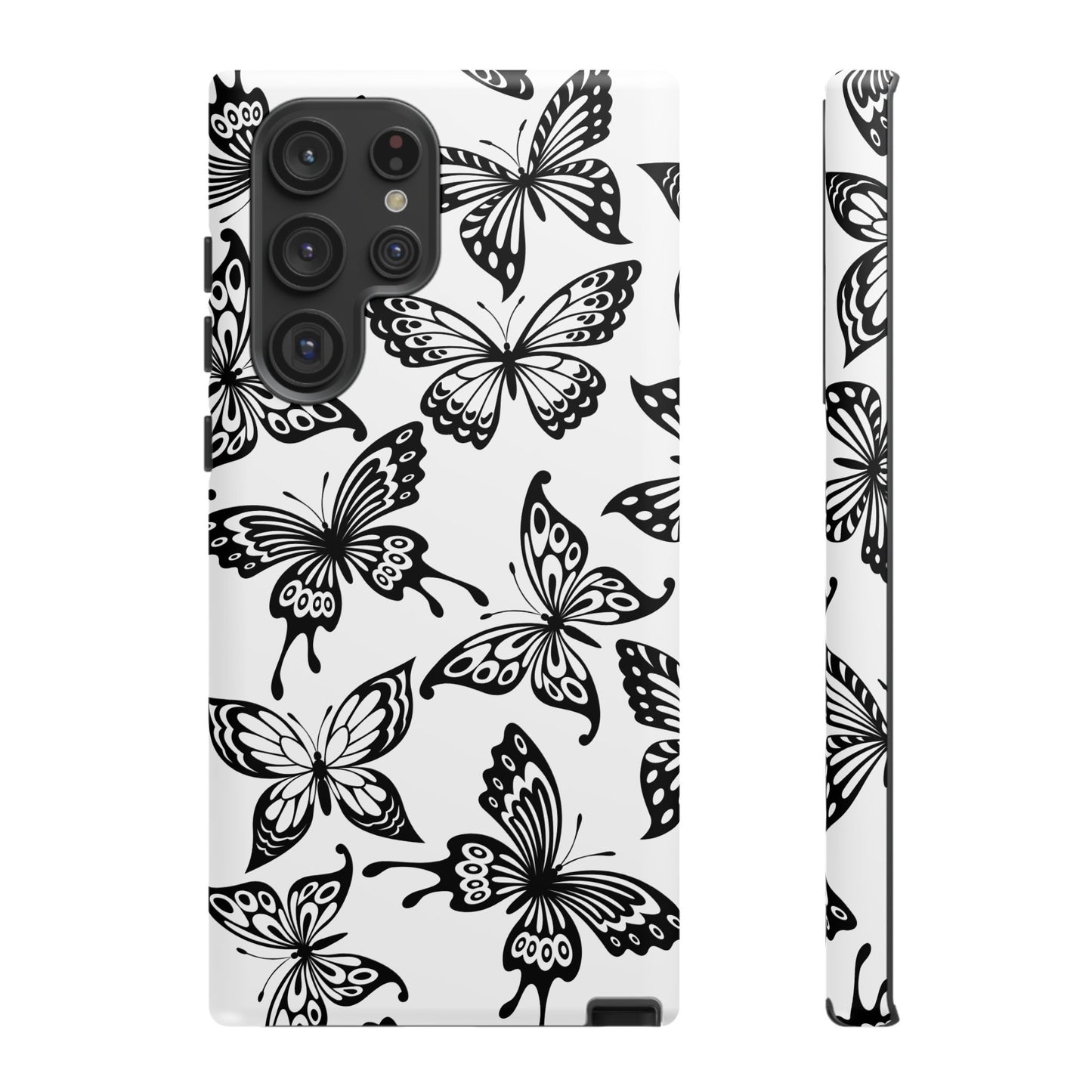 Monochrome Butterfly Pattern Samsung Galaxy  Case – Dual-Layer Protection with Matte Finish