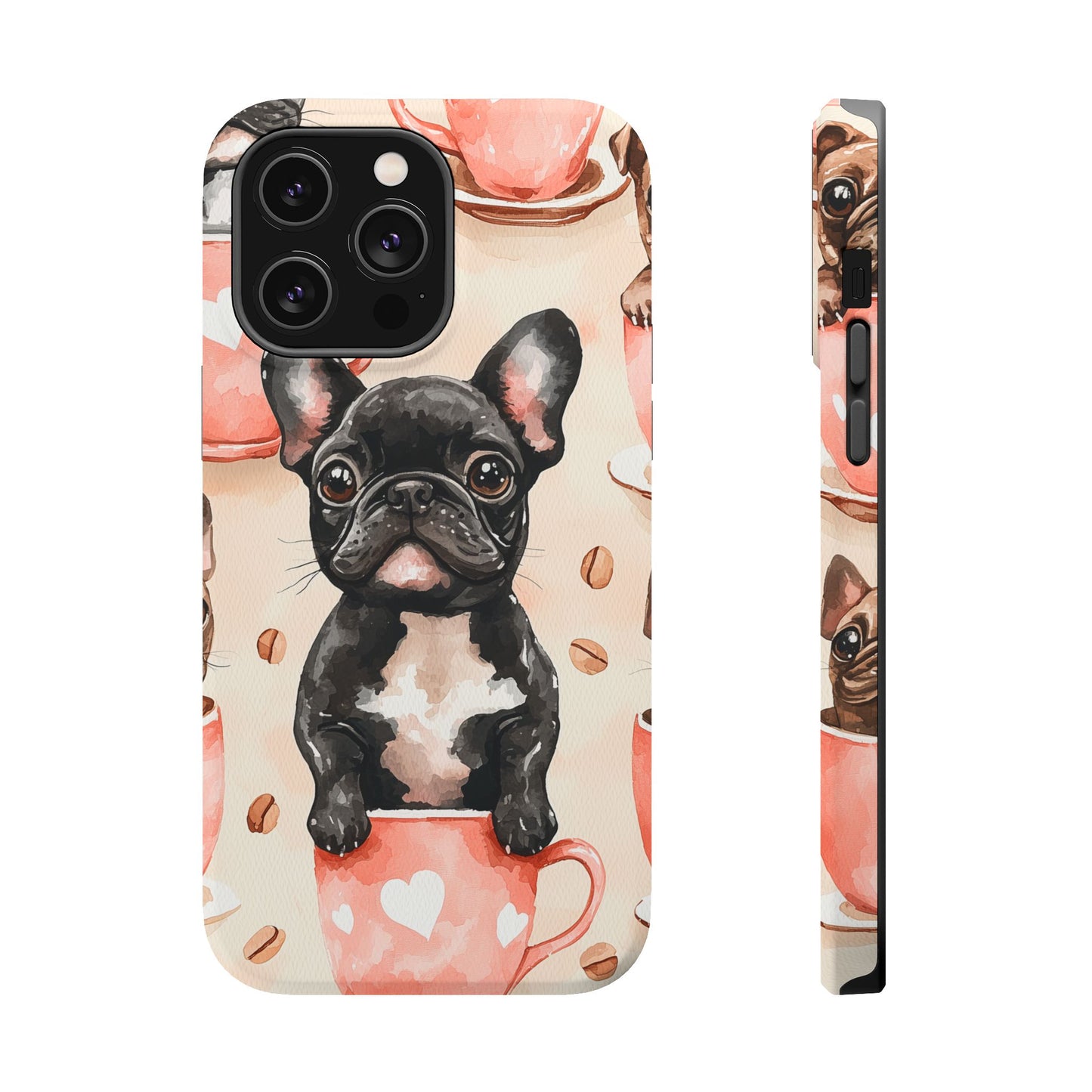 French Bulldogs in Coffee Cup MagSafe iPhone Case – Cute Dog Art, Shockproof & Slim Design