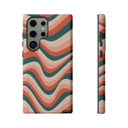 Groovy Waves Samsung Galaxy Case – Retro 70s-Inspired Stripes in Coral, Cream, and Teal