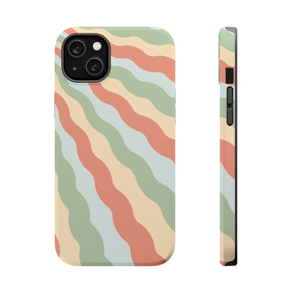 Earthy Retro Waves MagSafe iPhone Case – 70s-Inspired Wavy Stripes in Soft Green, Cream, and Rust