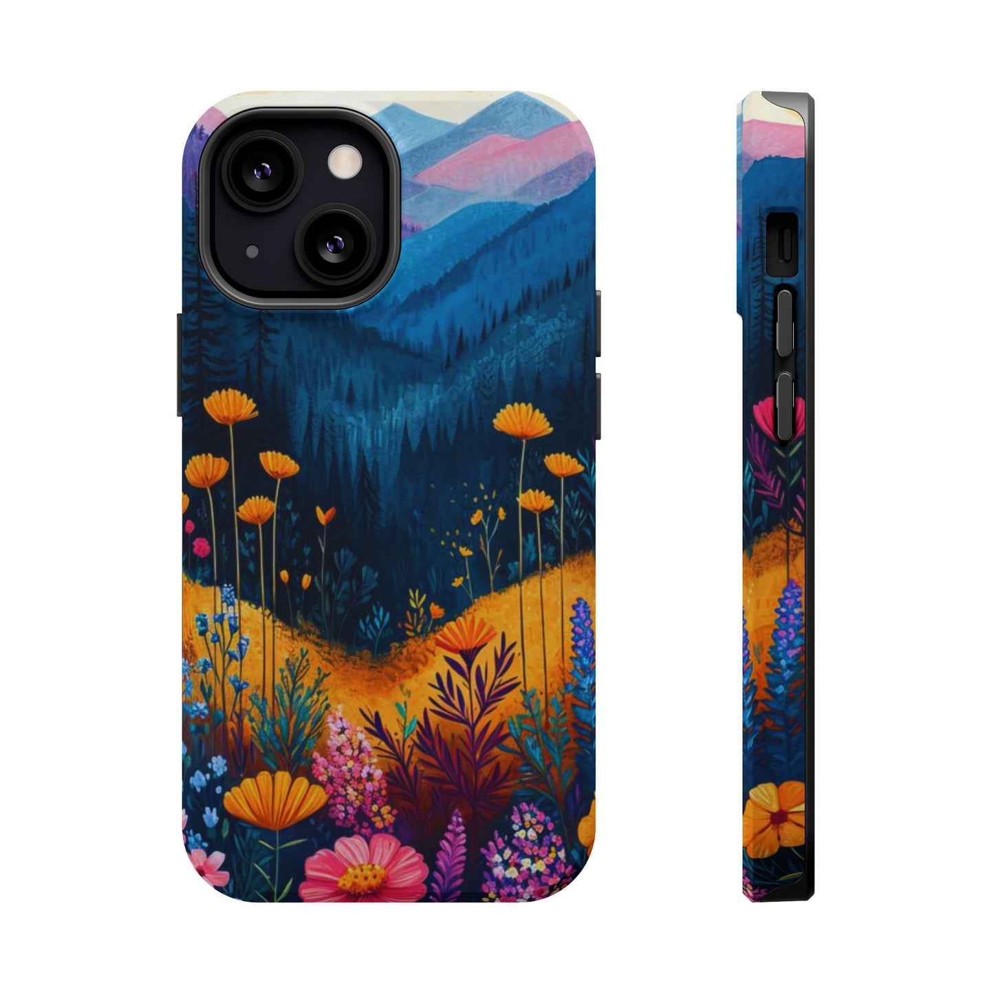 Vibrant Wildflower Mountain MagSafe iPhone Case – Bold Nature Art, Dual - Layer Protection - BOGO Cases