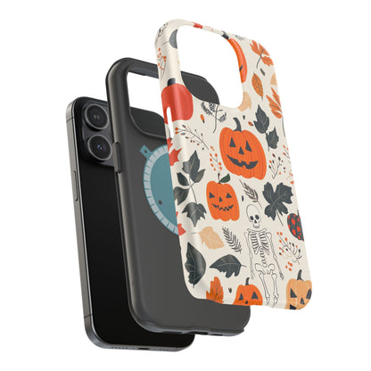 Spooky Pumpkin & Skeleton MagSafe iPhone Case – Halloween Jack-O'-Lantern Design