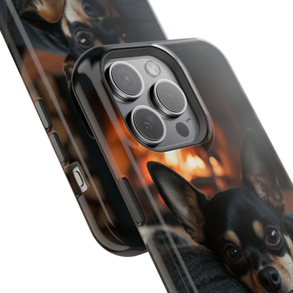 Cozy Chihuahua Fireplace MagSafe iPhone Case – Elegant and Functional Design