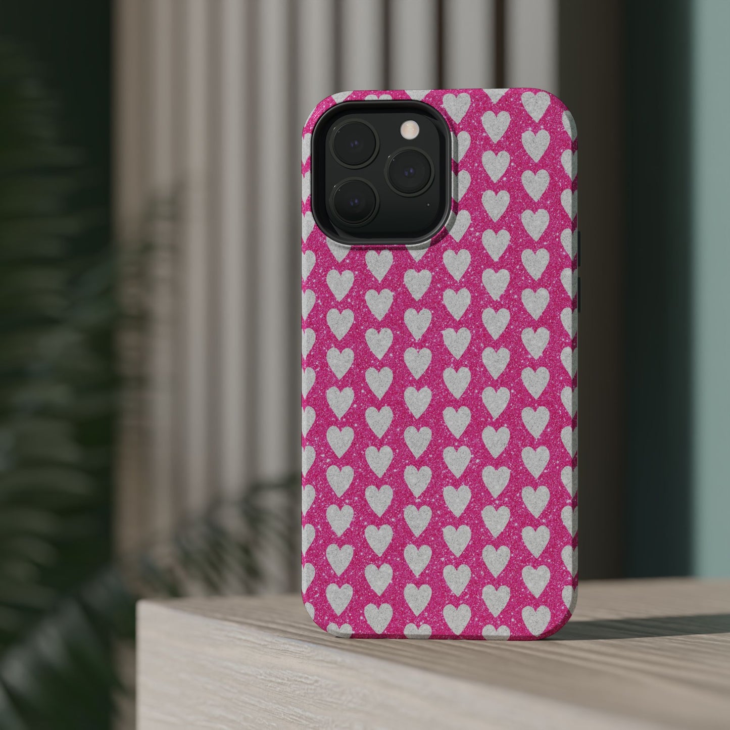 Pink Glitter Heart Pattern MagSafe Case