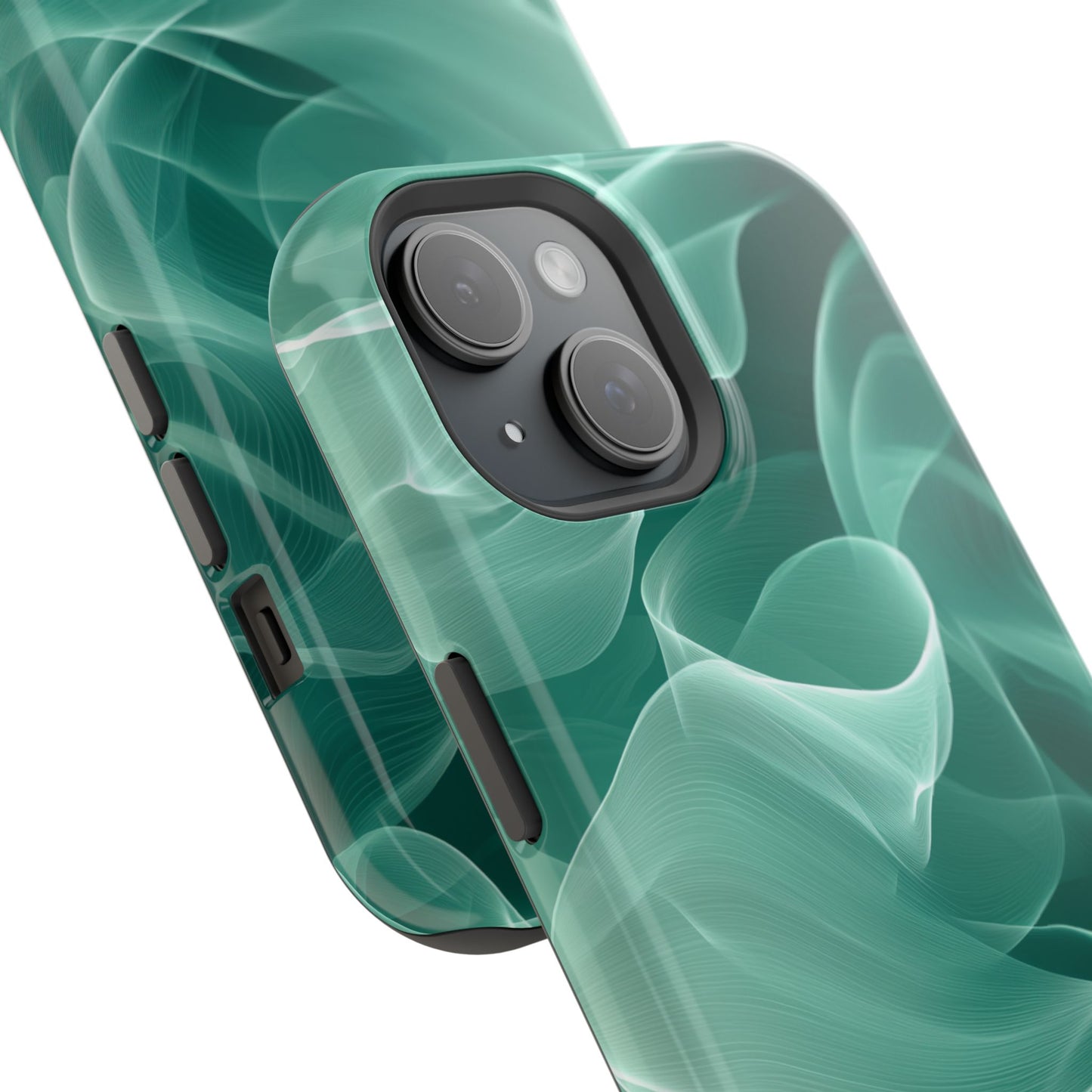 Emerald Flow MagSafe iPhone Case – Translucent Green Fabric-Inspired Design