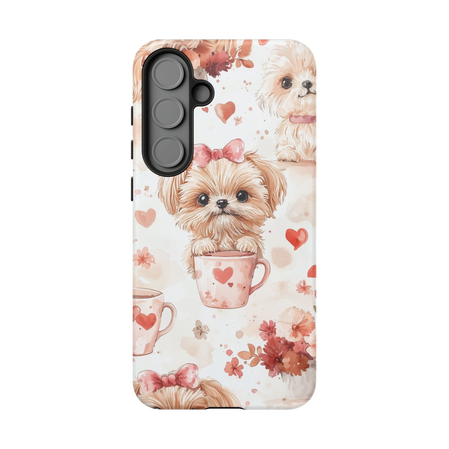 Puppies & Heart Mugs Samsung Galaxy Case – Sweet Dog & Floral Design, Shockproof & Slim