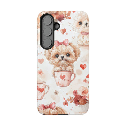 Puppies & Heart Mugs Samsung Galaxy Case – Sweet Dog & Floral Design, Shockproof & Slim