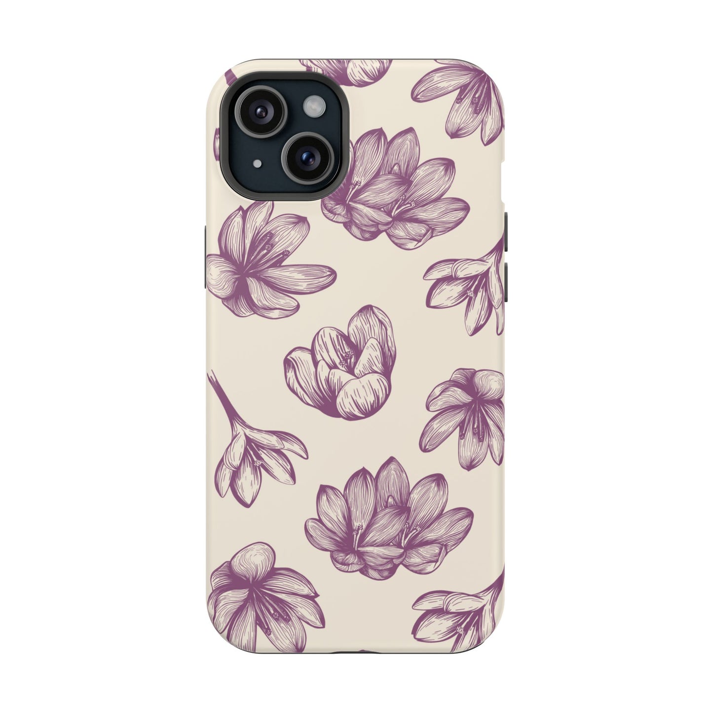 Vintage Botanical Floral Tough MagSafe iPhone Case – Hand-Drawn Purple Flowers, Shockproof Design