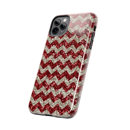 Sparkling Red & White Chevron – Glitter Illusion iPhone Case