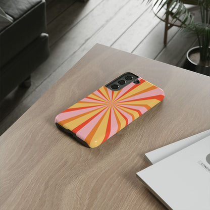 Bold Retro Sunburst Samsung Galaxy Case – Vibrant 70s-Inspired Rays in Orange, Pink, and Yellow